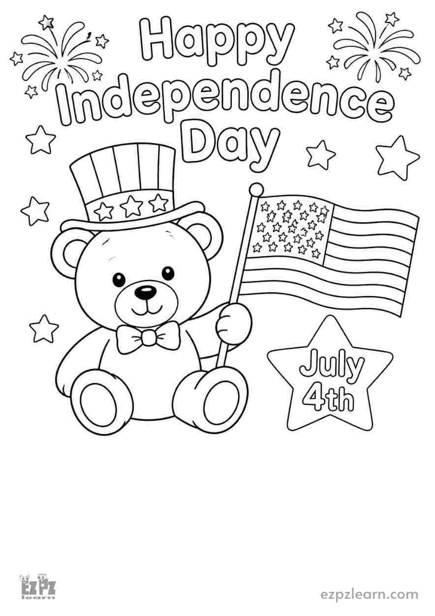 July 4th Teddy Bear Coloring Page
